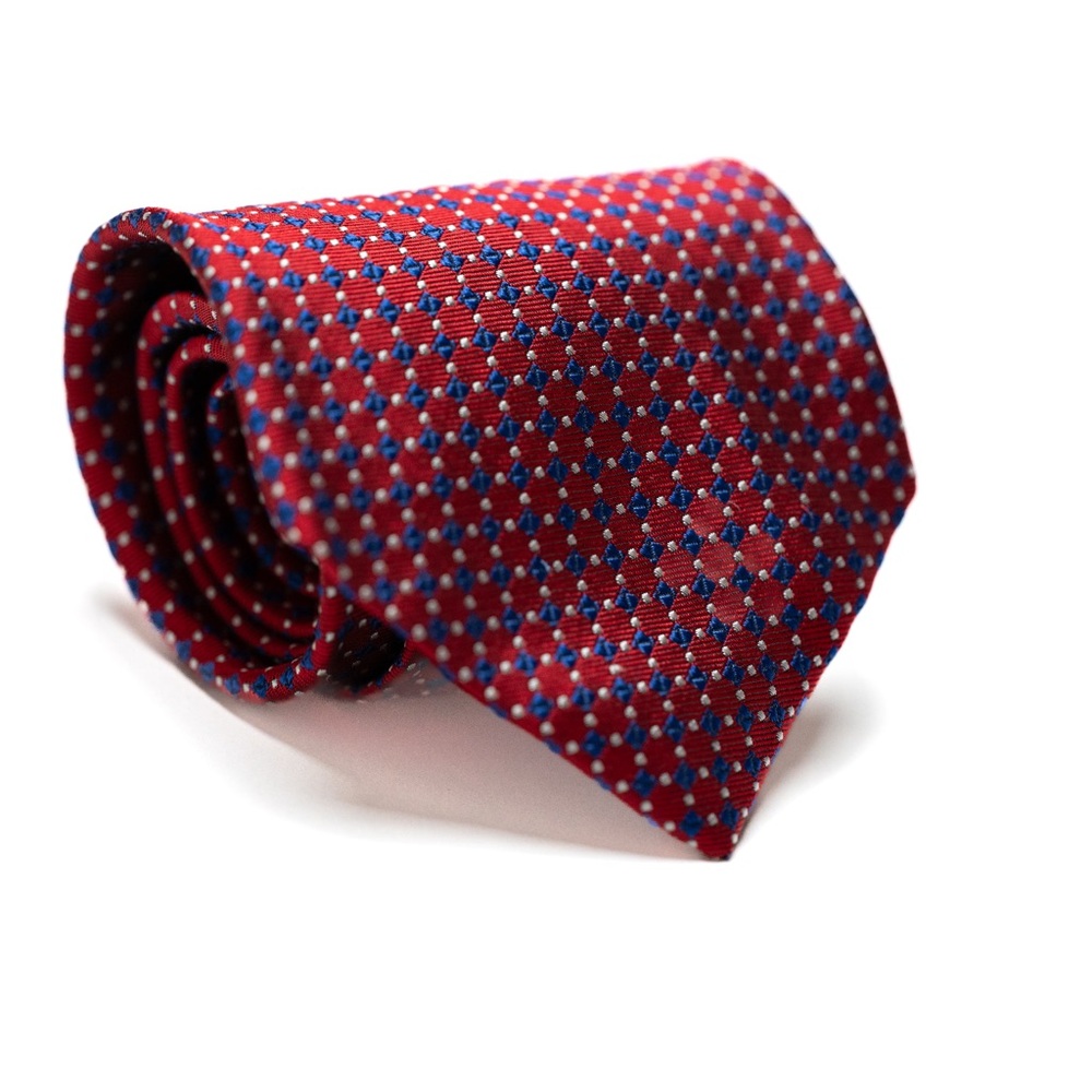 Lauren Ralph Lauren Red, Blue, and White Silk Necktie, EUC‎